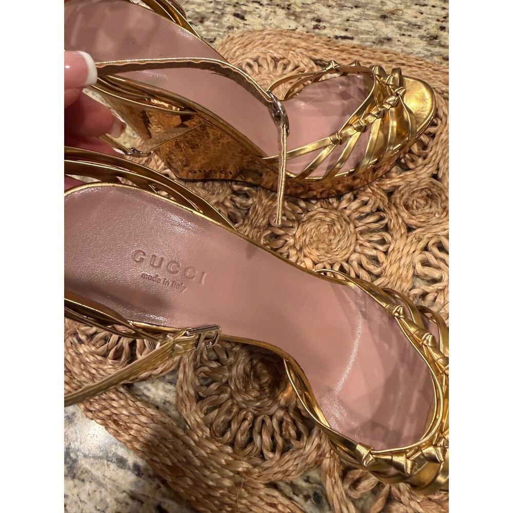 Gucci Gold Wedge Platform Sandals, Size 9/39 - Picture 7 of 16